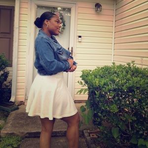 Cream Ribbed Mini Circle/Skater Skirt